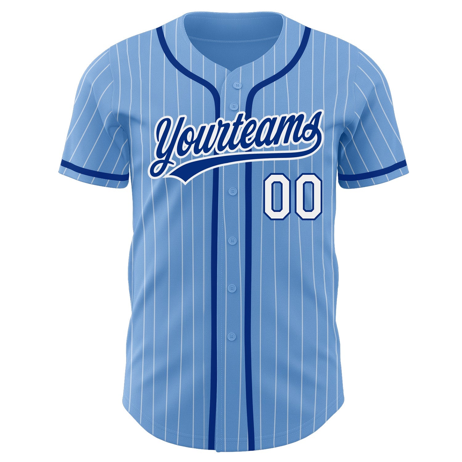 Custom Light Blue White Pinstripe Royal Authentic Baseball Jersey view 3