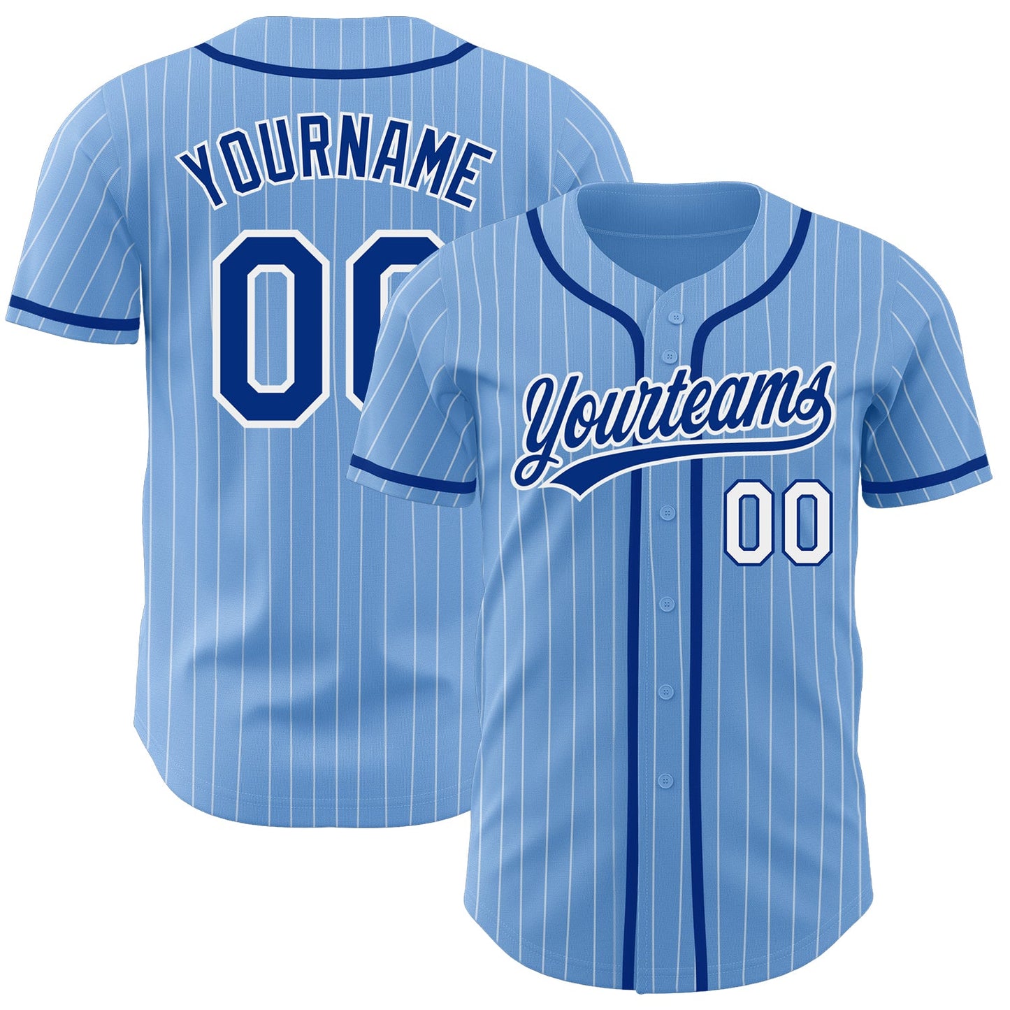 Custom Light Blue White Pinstripe Royal Authentic Baseball Jersey - Main View