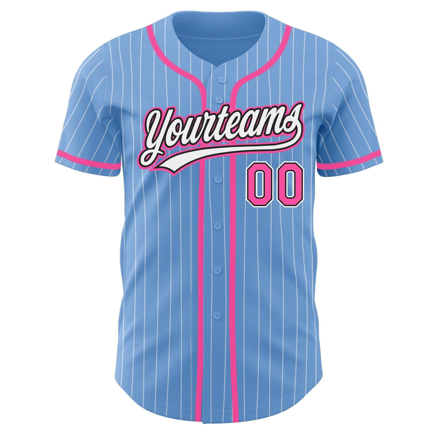 Custom Light Blue White Pinstripe Pink-Black Authentic Baseball Jersey view 2