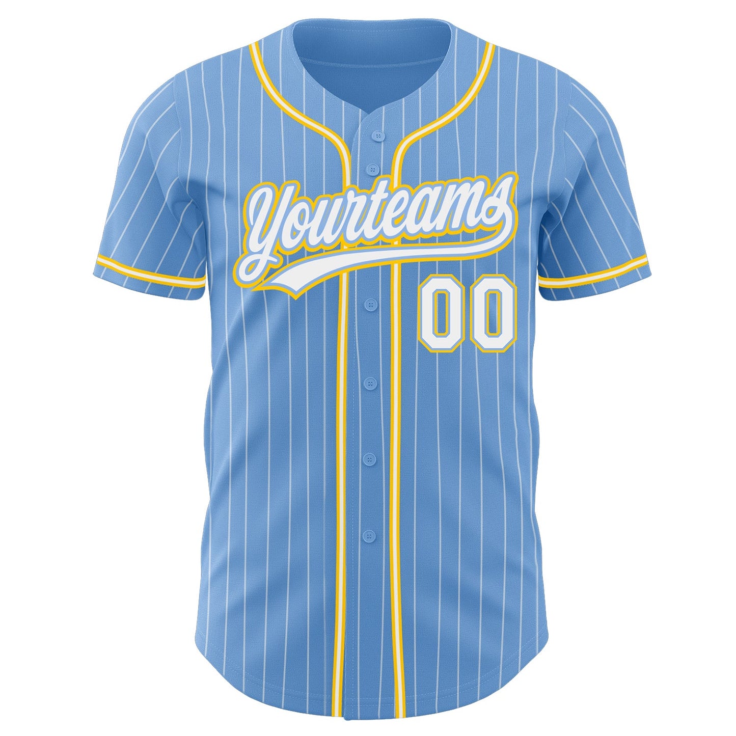 Custom Light Blue White Pinstripe White-Gold Authentic Baseball Jersey view 2