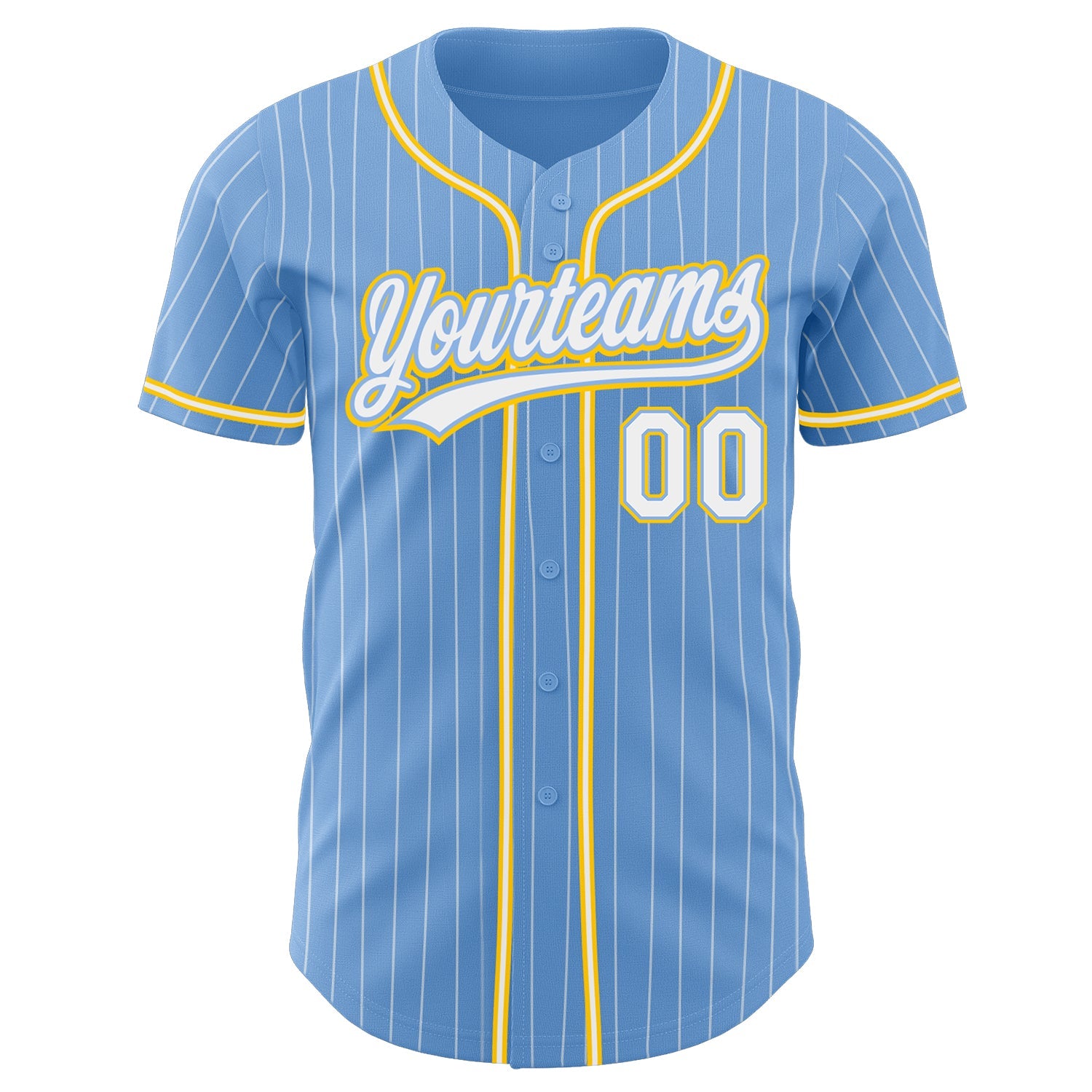 Custom Light Blue White Pinstripe White-Gold Authentic Baseball Jersey view 2