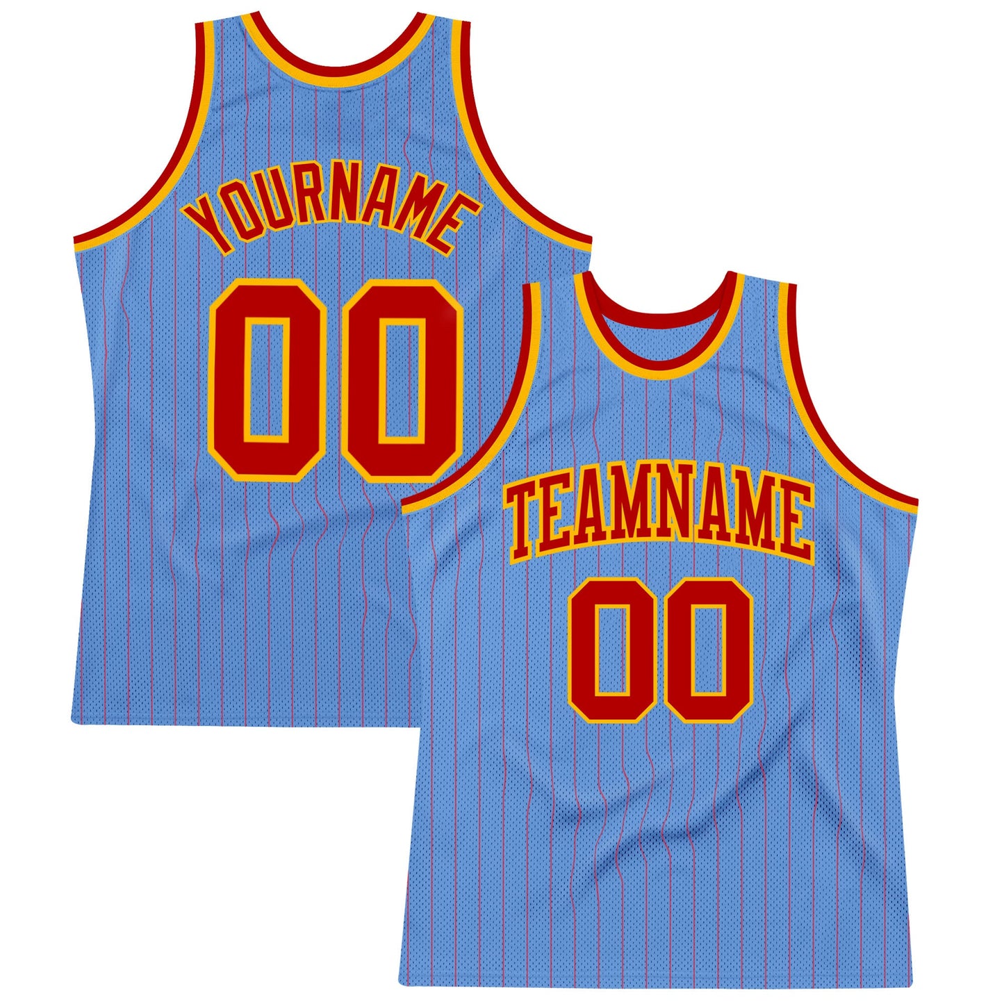 Custom Light Blue Red Pinstripe Red-Gold Authentic Basketball Jersey - Main View