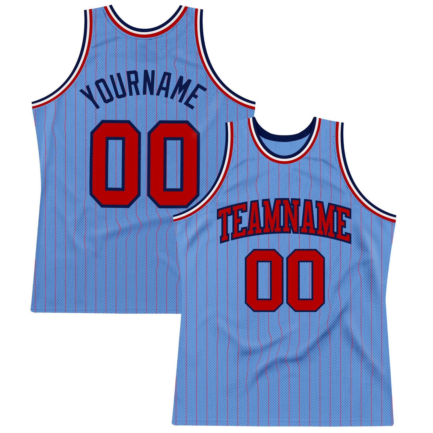 Custom Light Blue Red Pinstripe Red-Navy Authentic Basketball Jersey - Main View