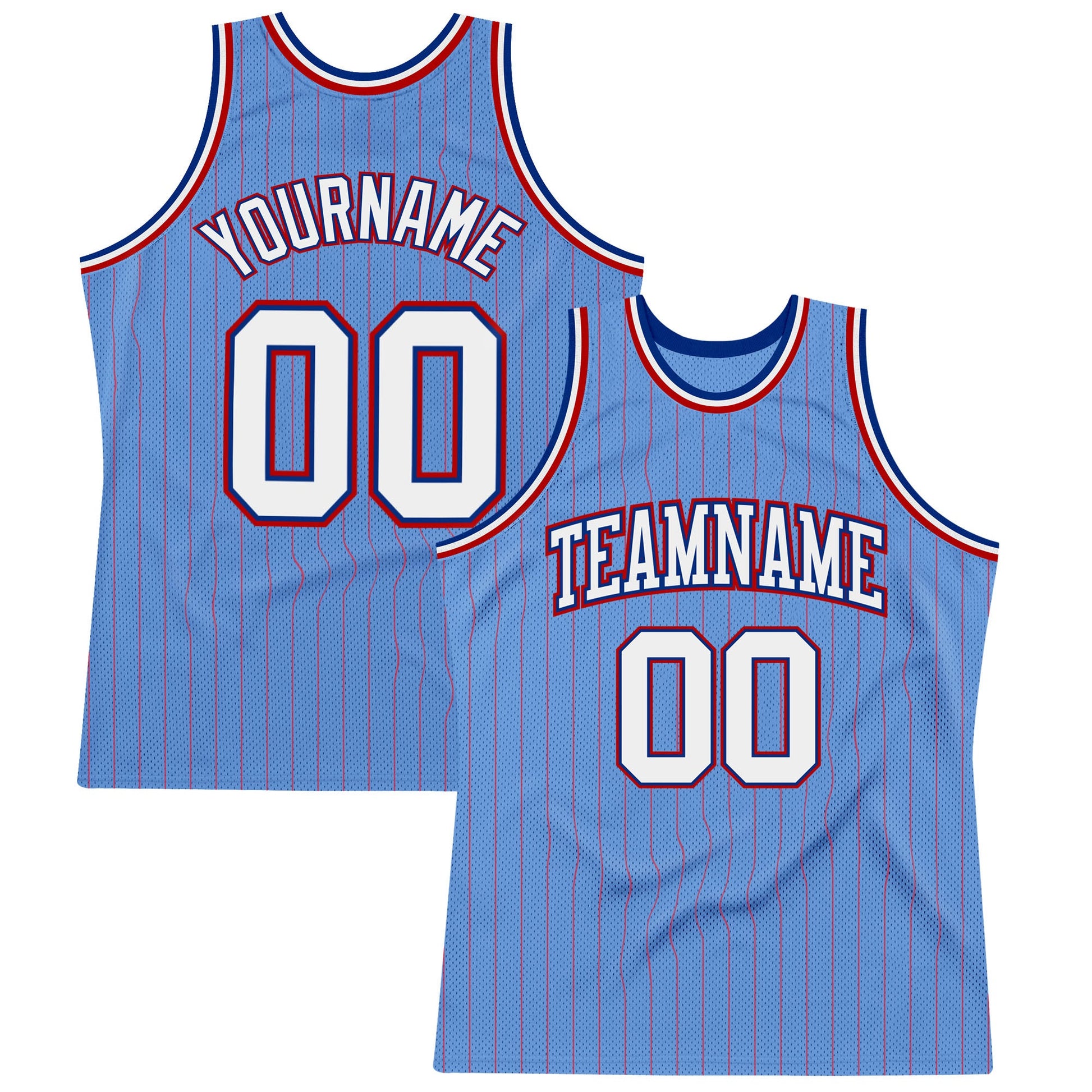 Custom Light Blue Red Pinstripe White-Royal Authentic Basketball Jersey - Main View