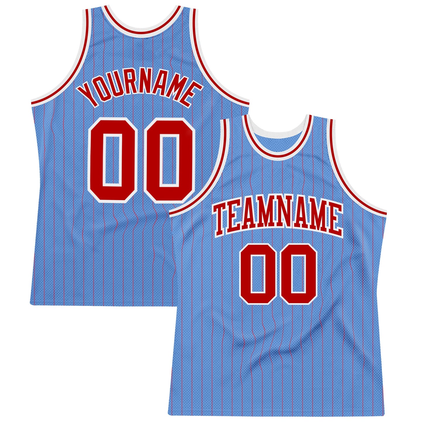 Custom Light Blue Red Pinstripe Red-White Authentic Basketball Jersey - Main View