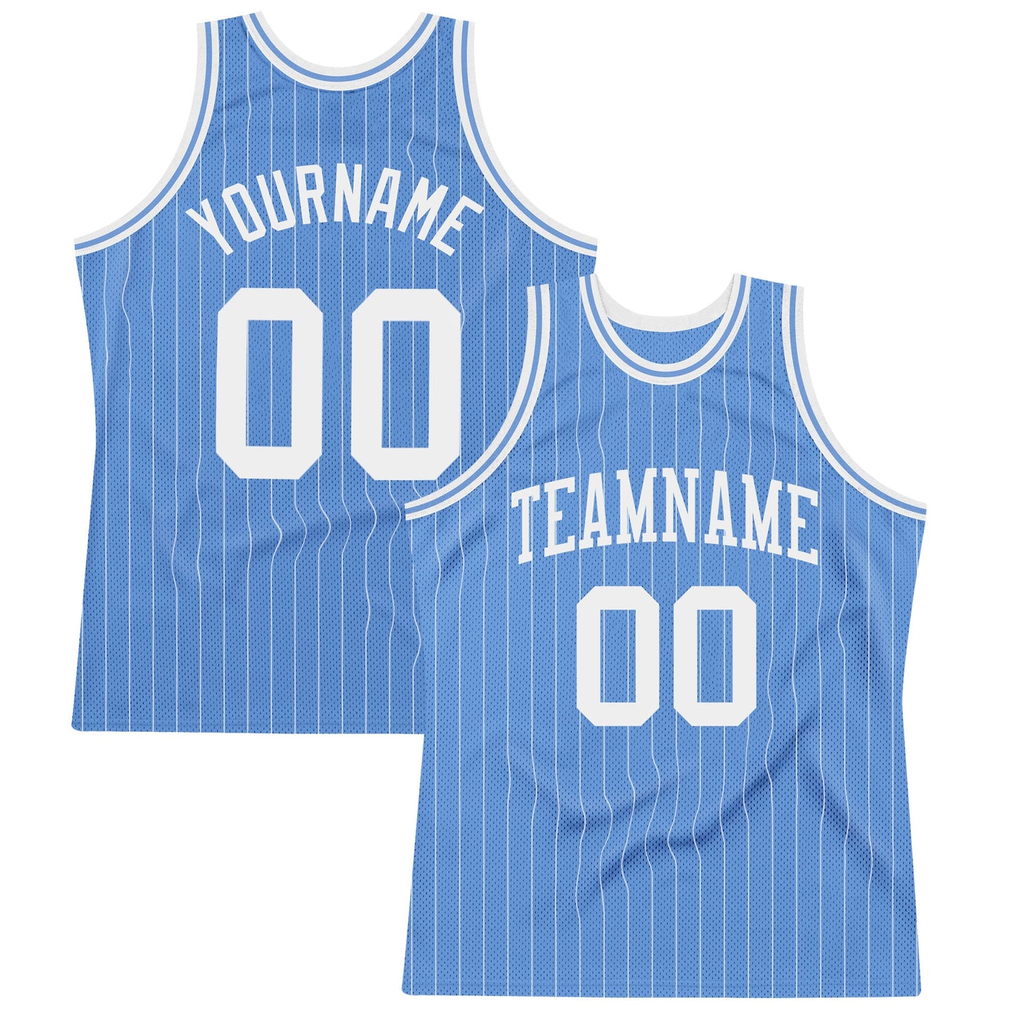 Custom Light Blue White Pinstripe White Authentic Basketball Jersey - Main View