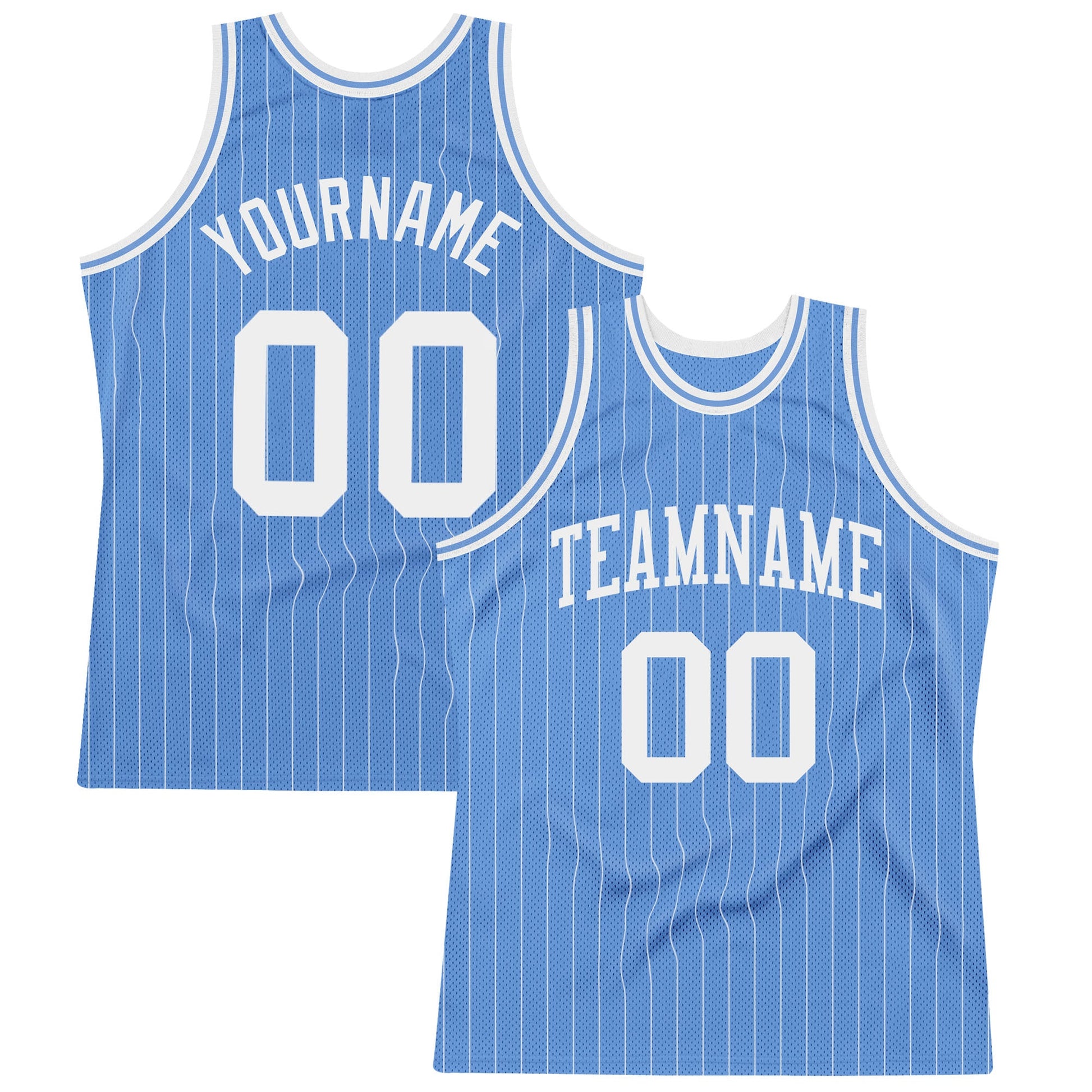 Custom Light Blue White Pinstripe White Authentic Basketball Jersey - Main View