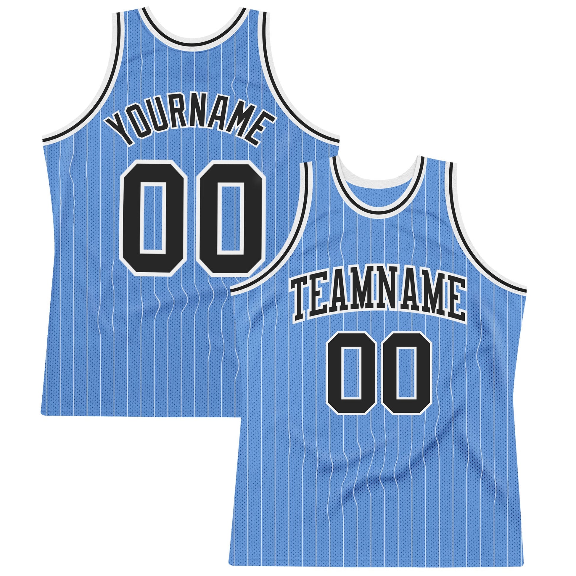 Custom Light Blue White Pinstripe Black Authentic Basketball Jersey - Main View