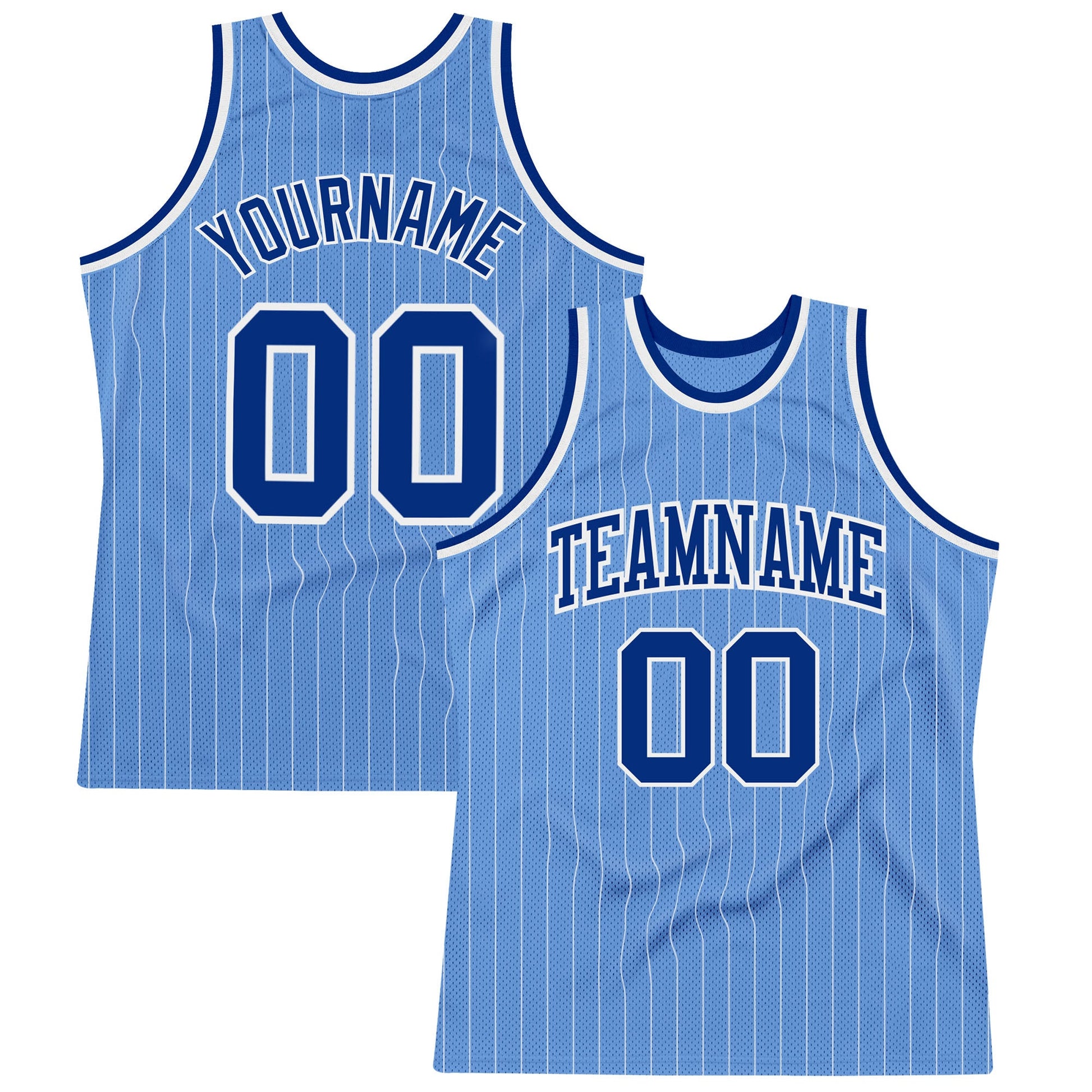 Custom Light Blue White Pinstripe Royal Authentic Basketball Jersey - Main View
