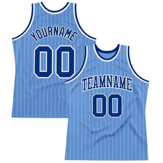 Custom Light Blue White Pinstripe Royal Authentic Basketball Jersey - Main View