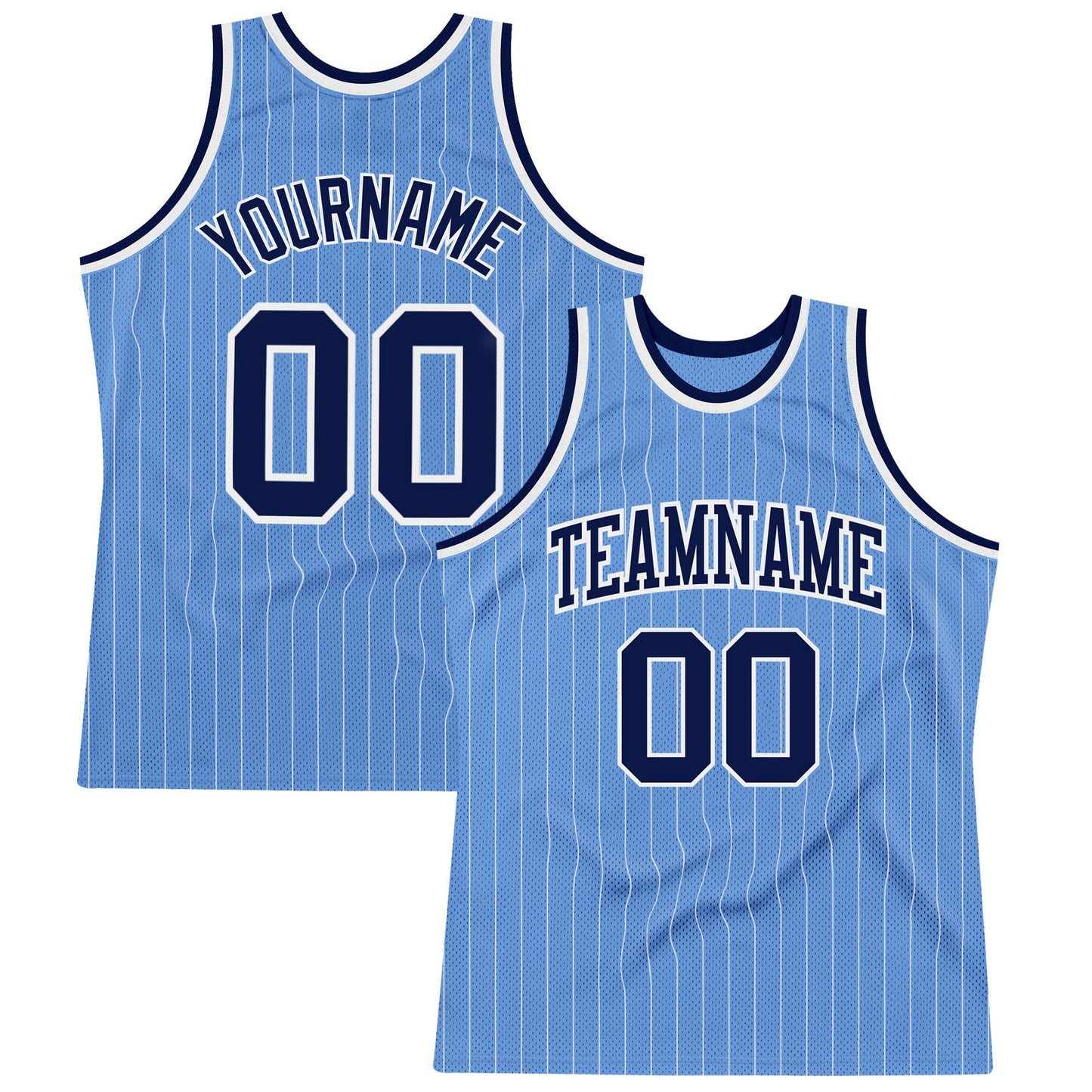 Custom Light Blue White Pinstripe Navy Authentic Basketball Jersey - Main View