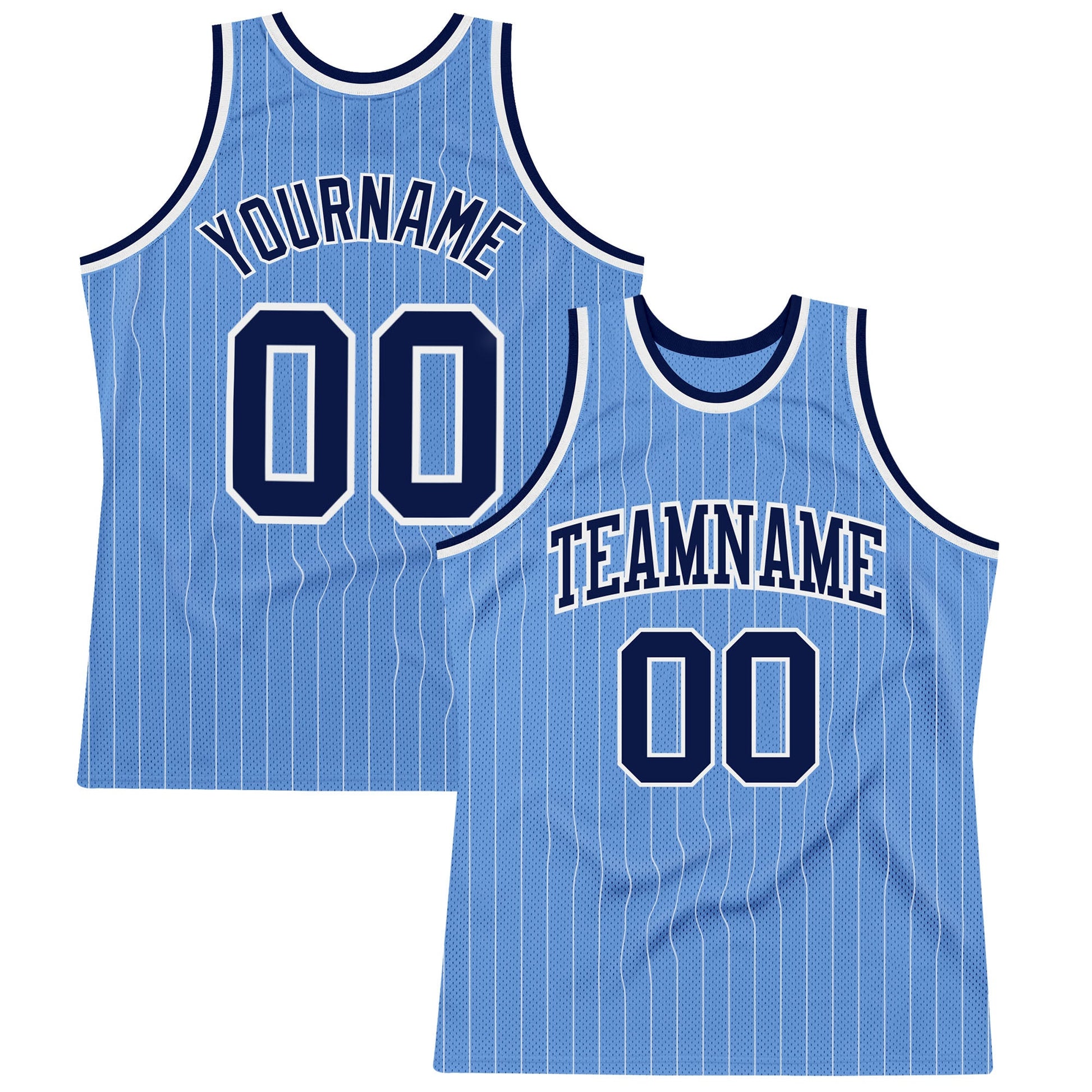 Custom Light Blue White Pinstripe Navy Authentic Basketball Jersey - Main View