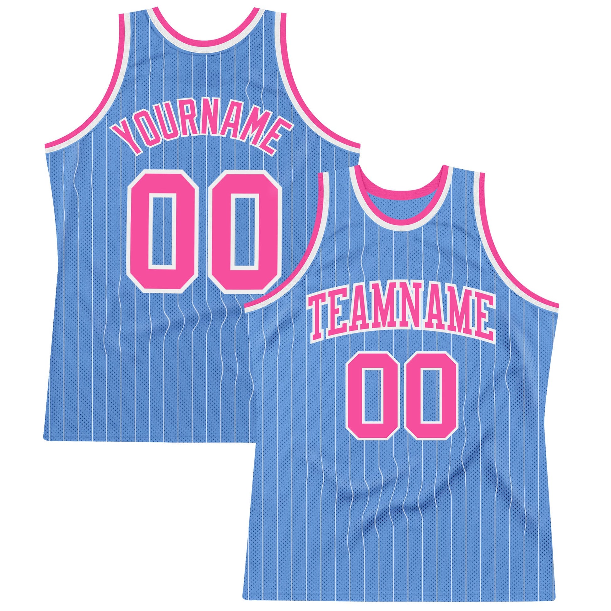Custom Light Blue White Pinstripe Pink Authentic Basketball Jersey - Main View
