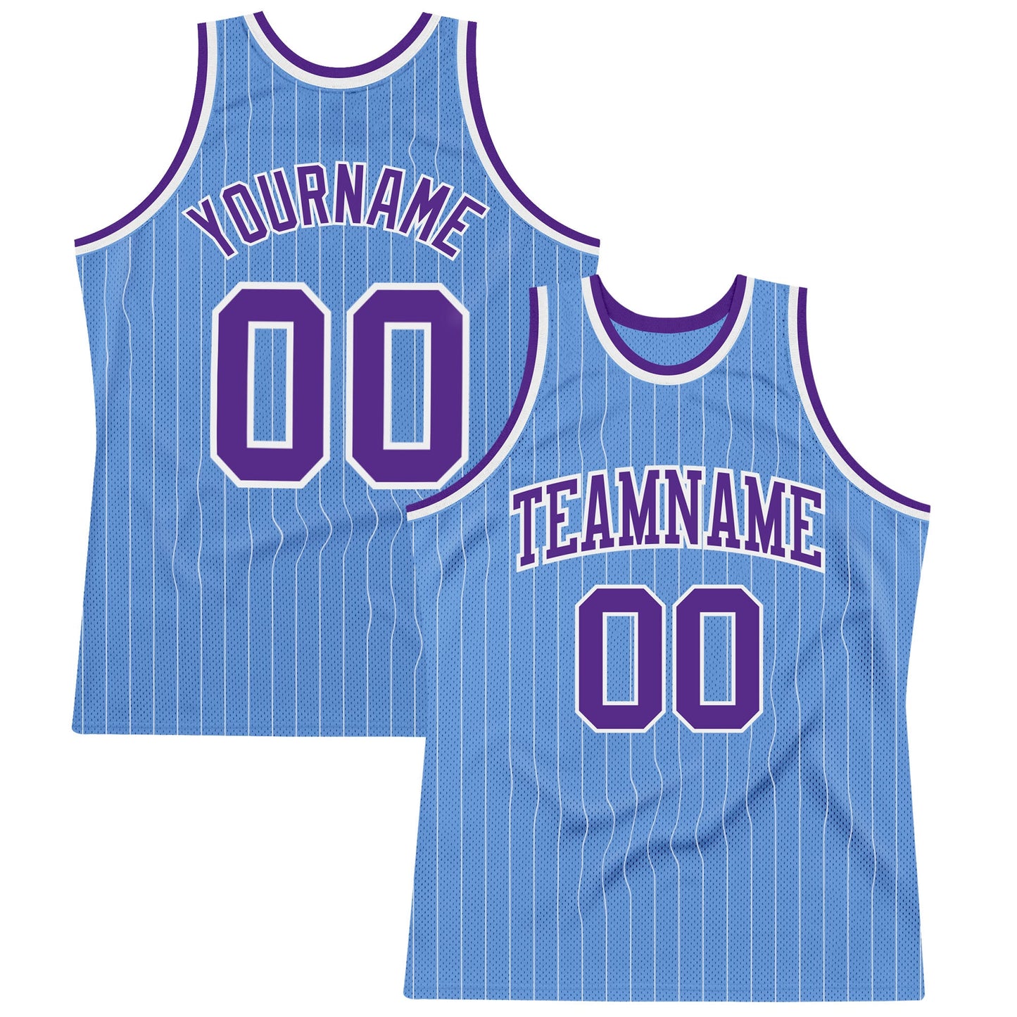 Custom Light Blue White Pinstripe Purple Authentic Basketball Jersey - Main View