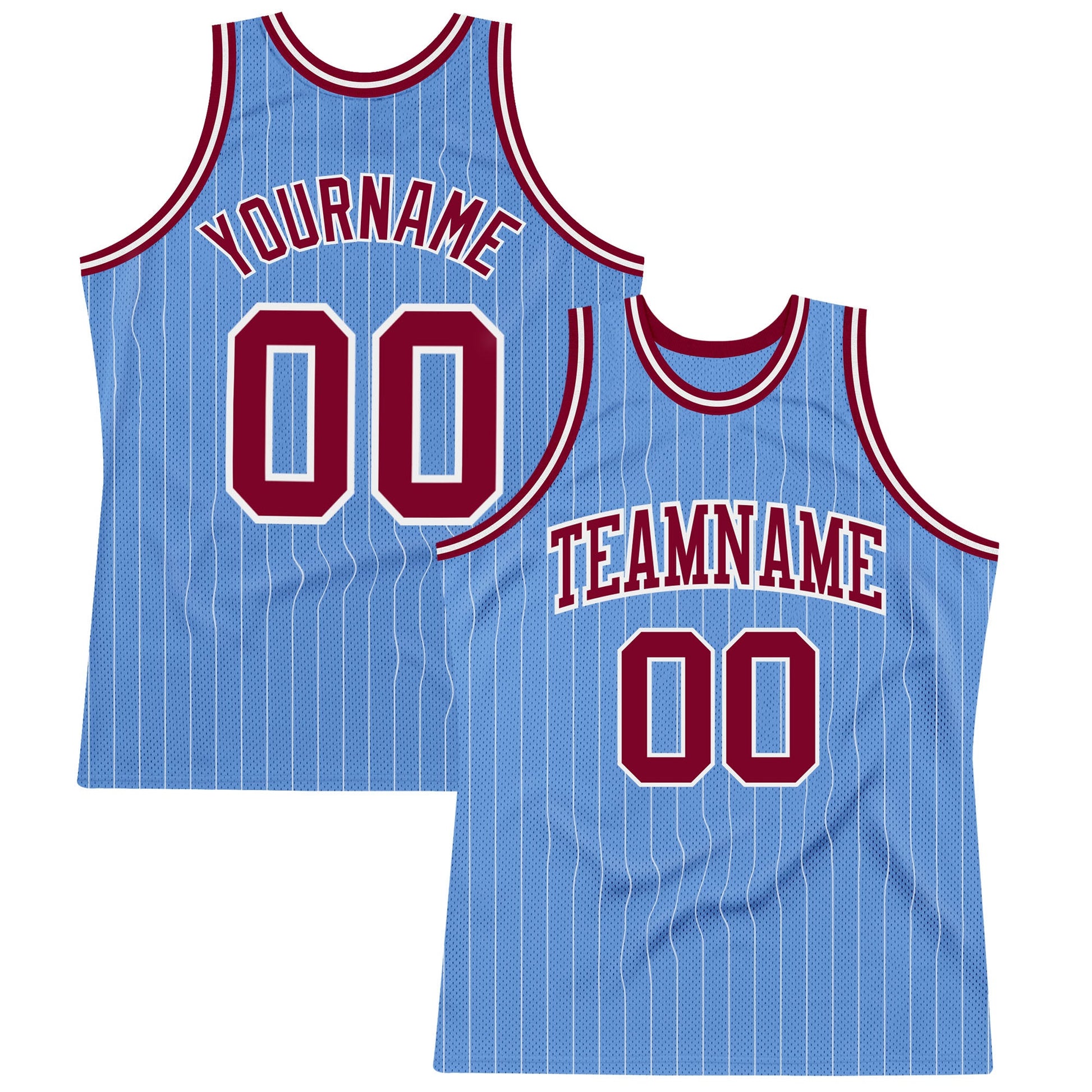 Custom Light Blue White Pinstripe Maroon Authentic Basketball Jersey - Main View