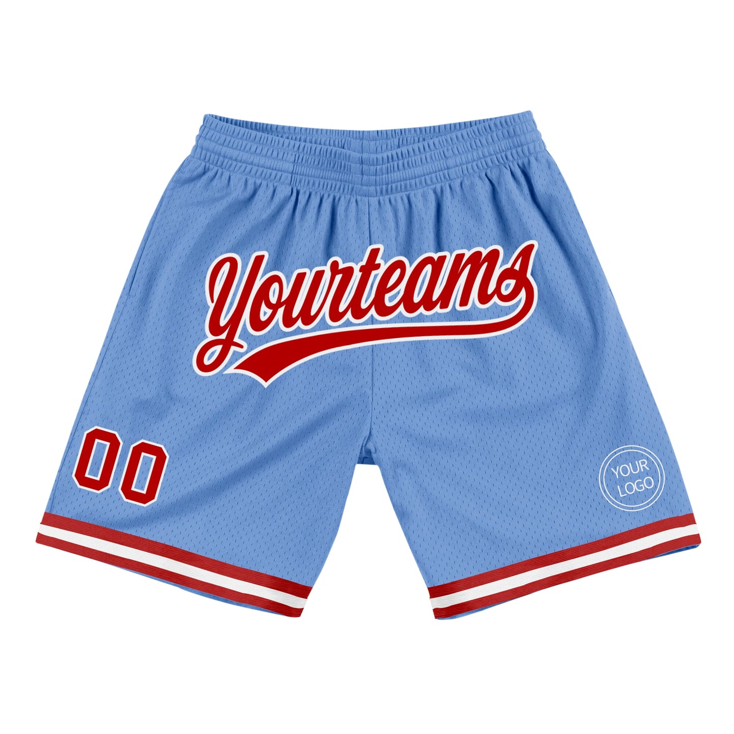 Custom Light Blue Red-White Authentic Throwback Basketball Shorts - Main View
