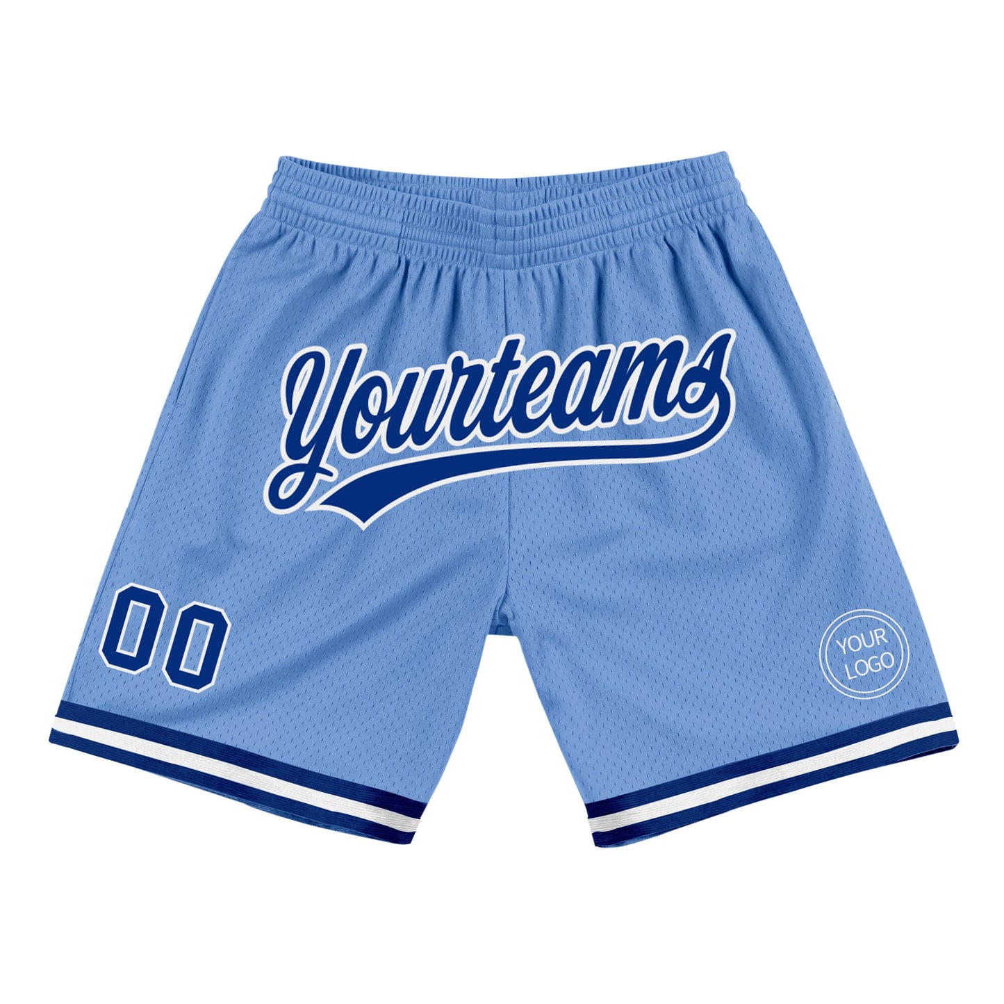 Custom Light Blue Royal-White Authentic Throwback Basketball Shorts - Main View