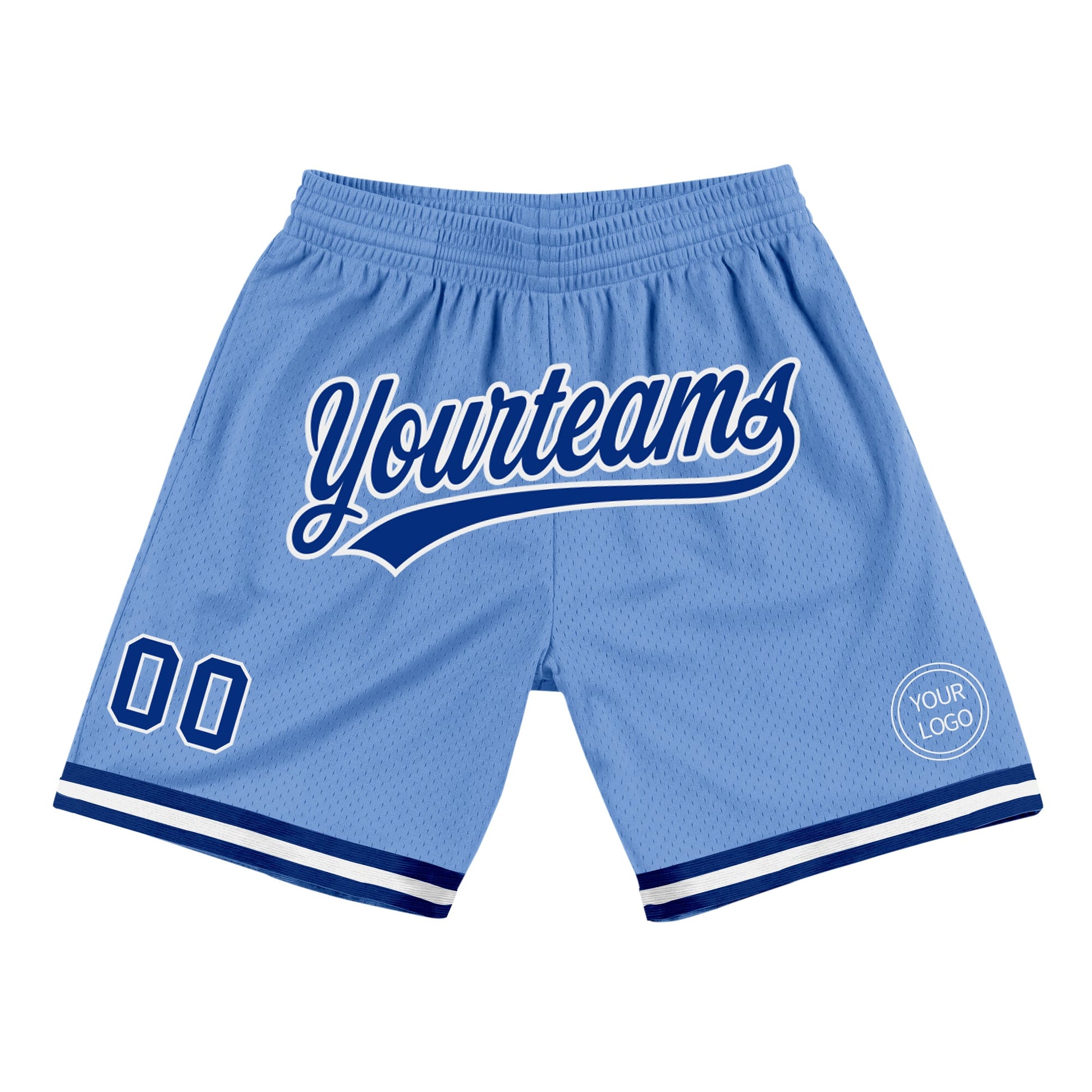 Custom Light Blue Royal-White Authentic Throwback Basketball Shorts - Main View