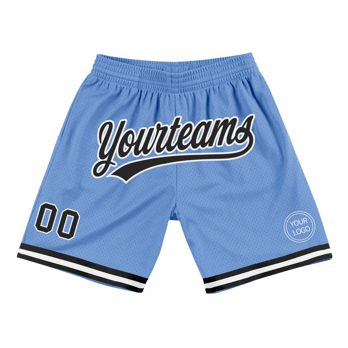 Custom Light Blue Black-White Authentic Throwback Basketball Shorts - Main View