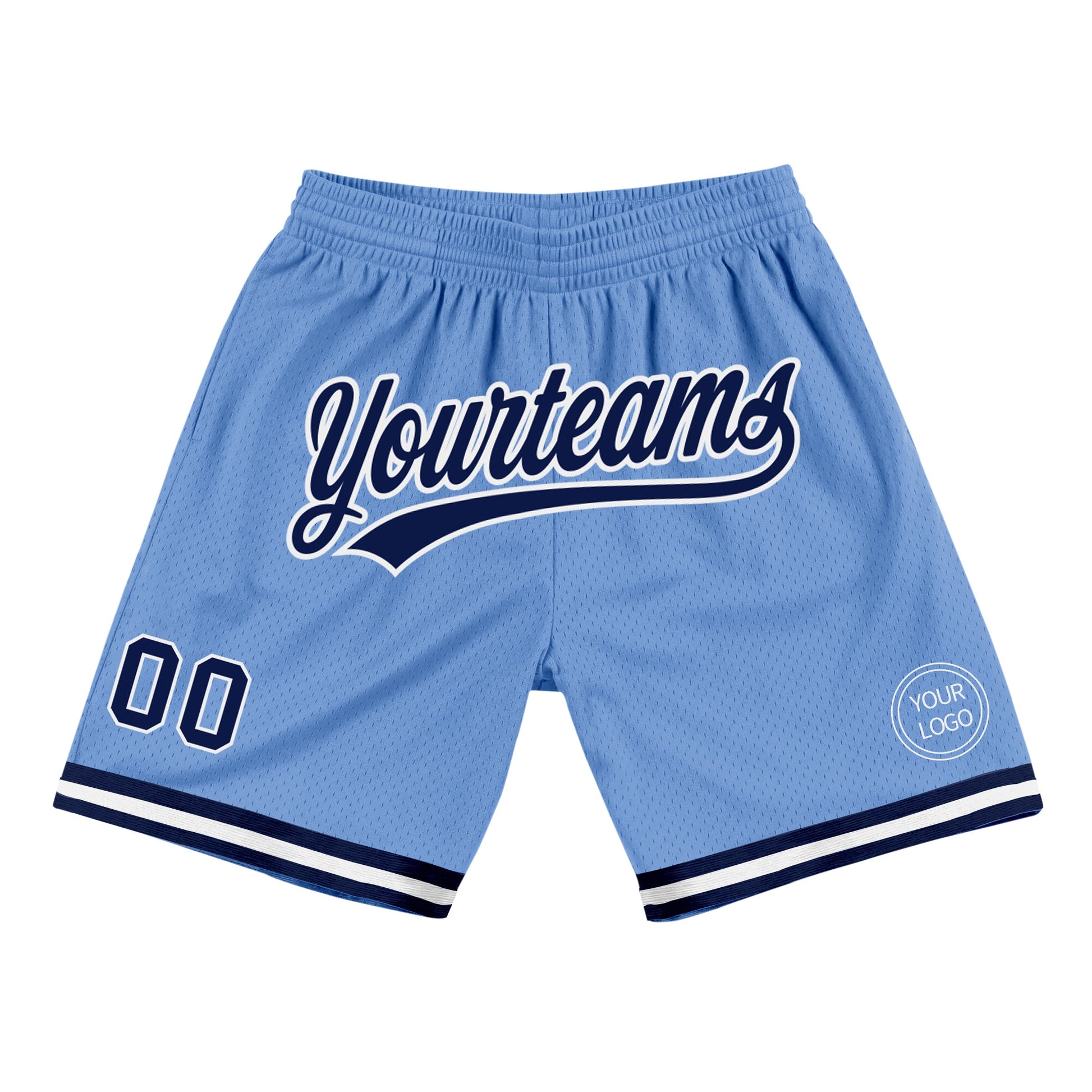 Custom Light Blue Navy-White Authentic Throwback Basketball Shorts - Main View