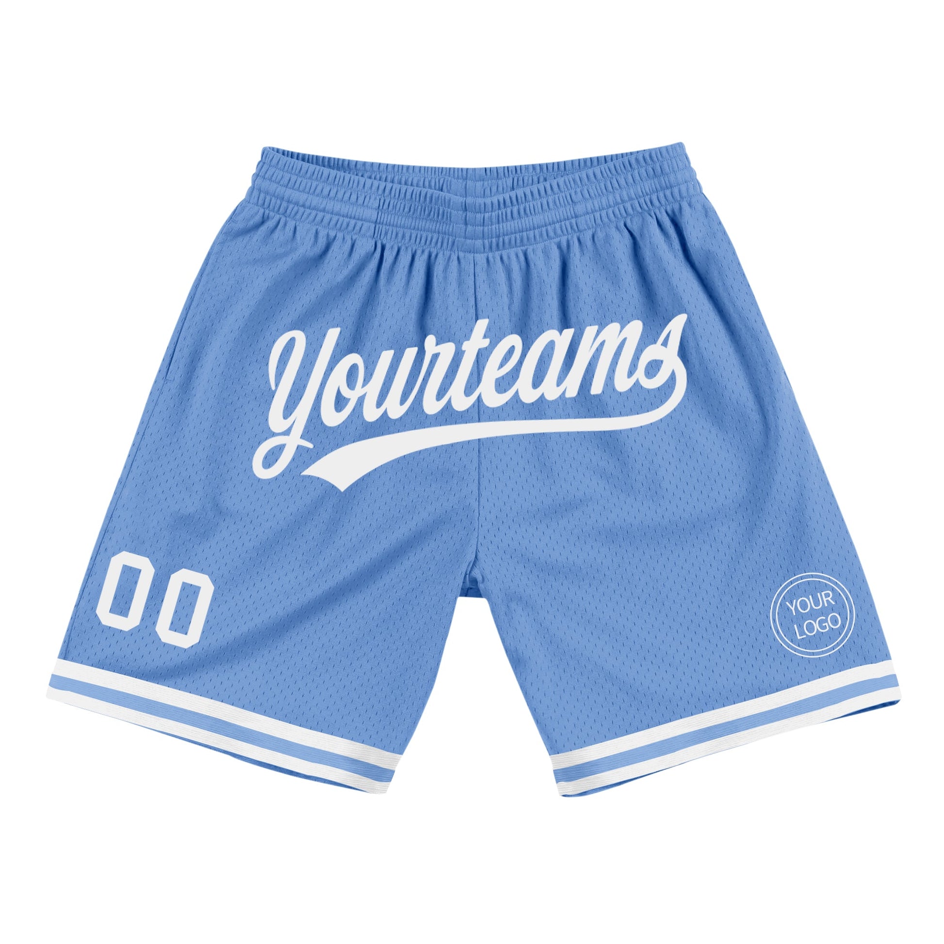 Custom Light Blue White Authentic Throwback Basketball Shorts - Main View