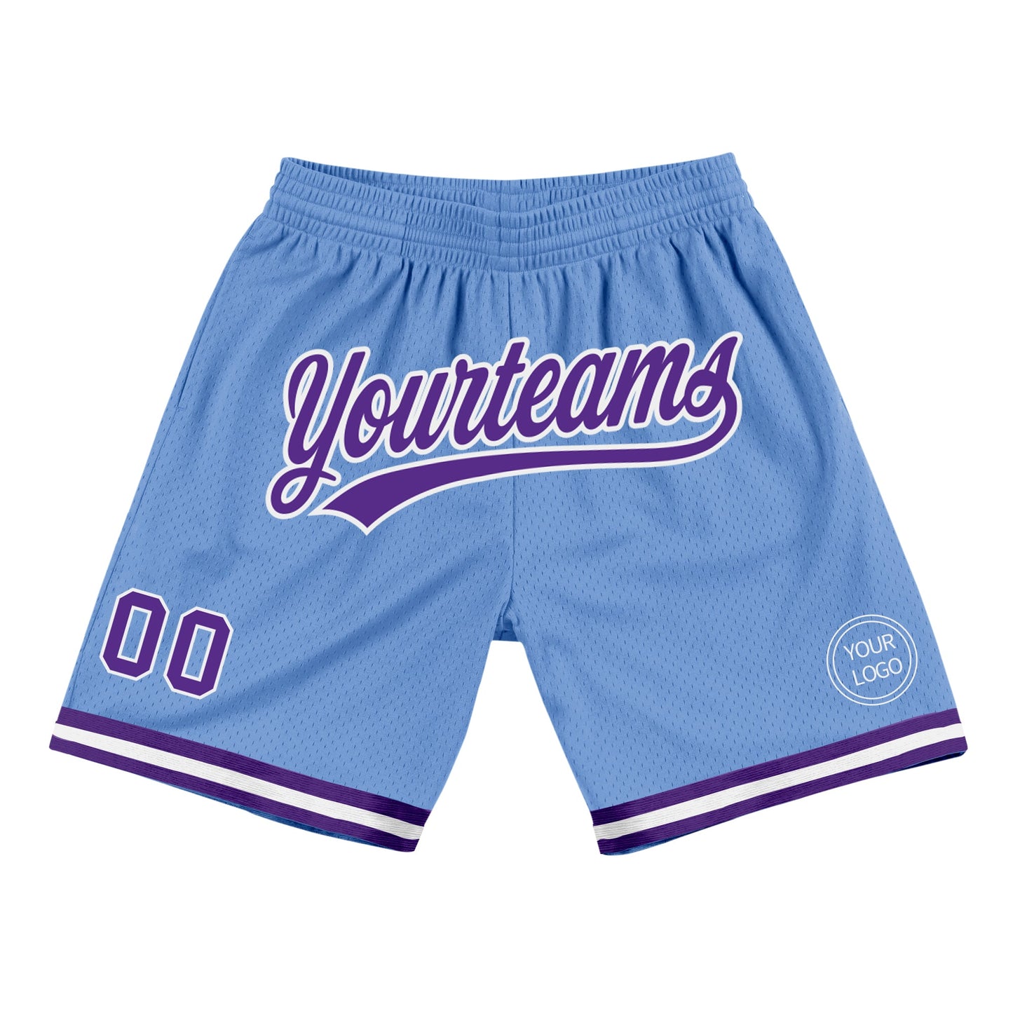 Custom Light Blue Purple-White Authentic Throwback Basketball Shorts - Main View