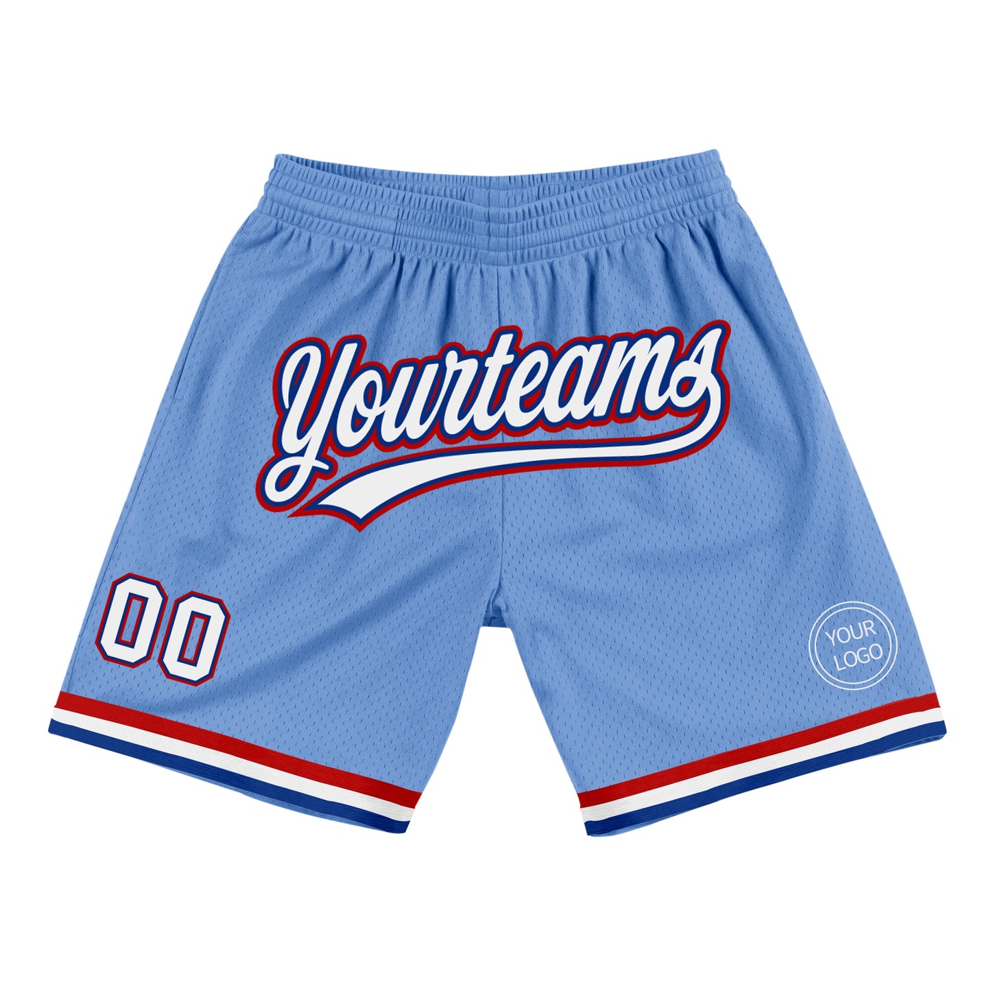 Custom Light Blue White Royal-Red Authentic Throwback Basketball Shorts - Main View