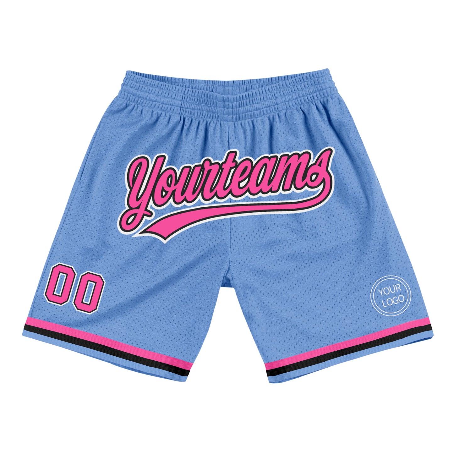 Custom Light Blue Pink-Black Authentic Throwback Basketball Shorts - Main View