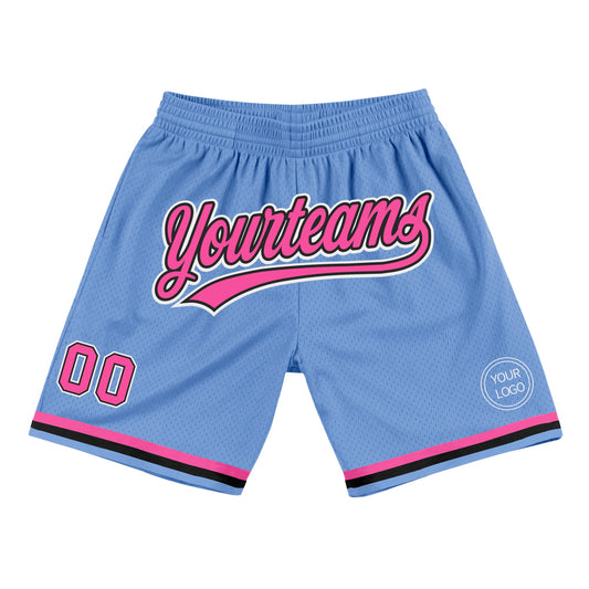 Custom Light Blue Pink-Black Authentic Throwback Basketball Shorts - Main View