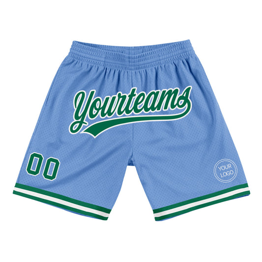 Custom Light Blue Kelly Green-White Authentic Throwback Basketball Shorts - Main View