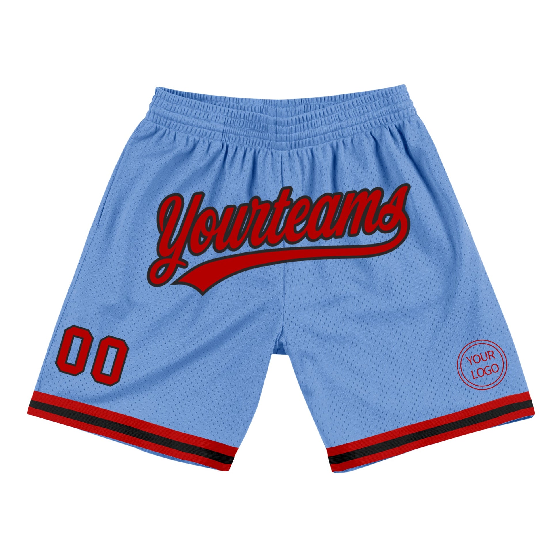 Custom Light Blue Red-Black Authentic Throwback Basketball Shorts - Main View