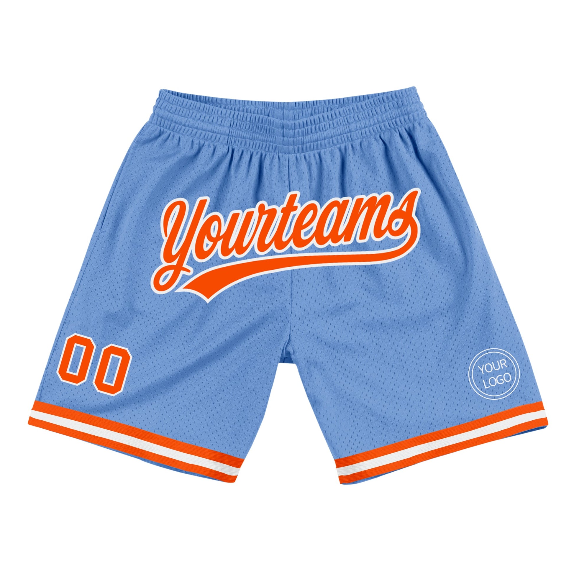 Custom Light Blue Orange-White Authentic Throwback Basketball Shorts - Main View