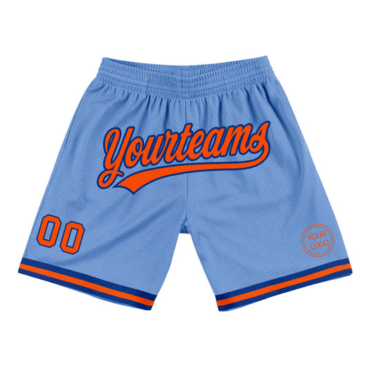 Custom Light Blue Orange-Royal Authentic Throwback Basketball Shorts - Main View