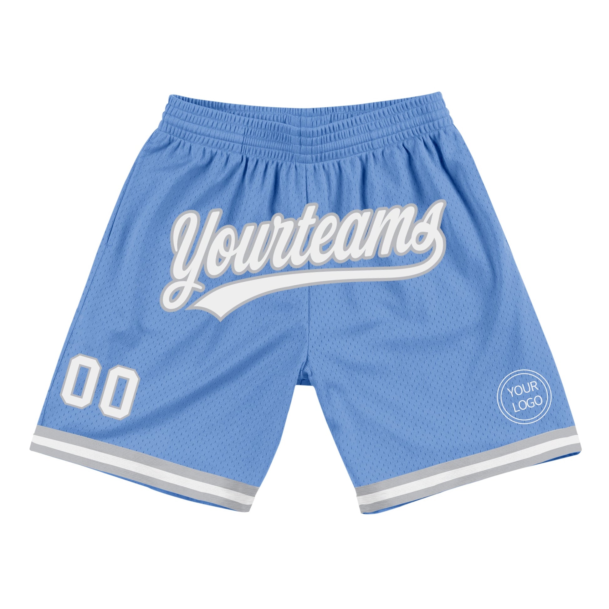 Custom Light Blue White-Gray Authentic Throwback Basketball Shorts - Main View