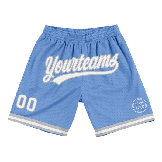 Custom Light Blue White-Gray Authentic Throwback Basketball Shorts - Main View