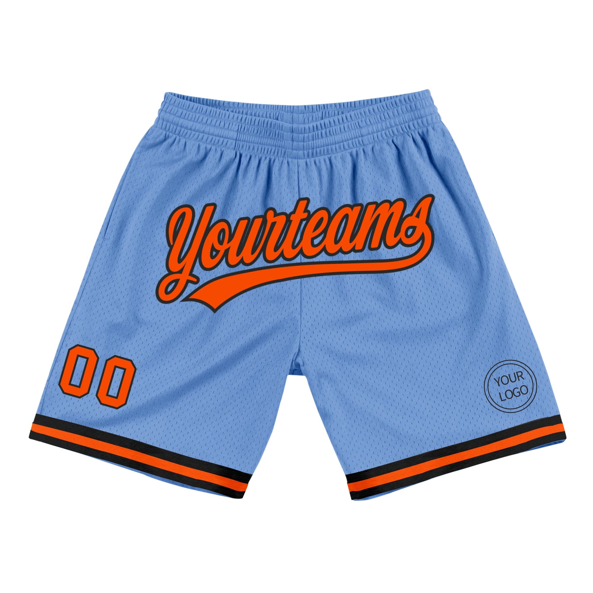 Custom Light Blue Orange-Black Authentic Throwback Basketball Shorts - Main View