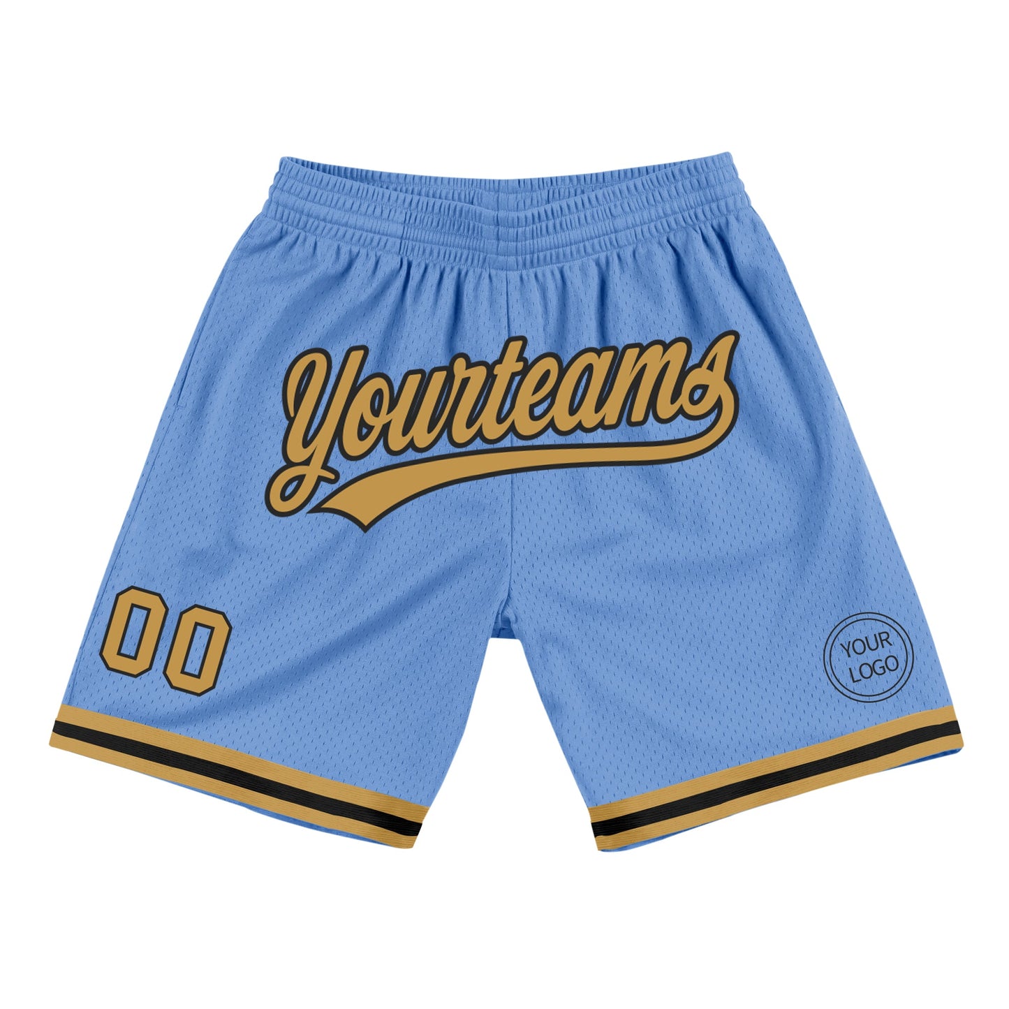Custom Light Blue Old Gold-Black Authentic Throwback Basketball Shorts - Main View