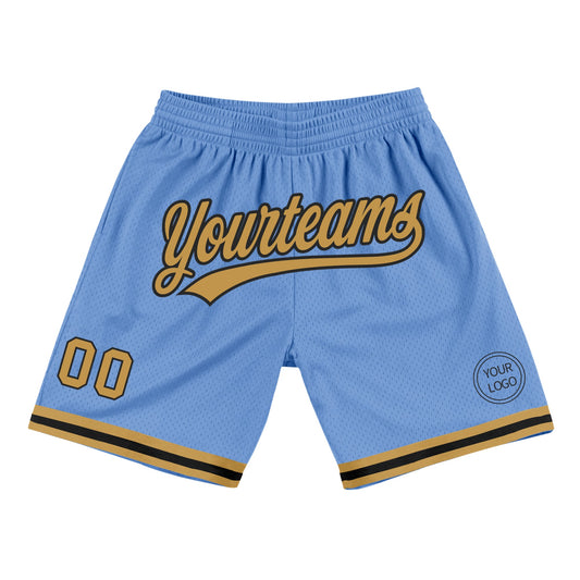 Custom Light Blue Old Gold-Black Authentic Throwback Basketball Shorts - Main View