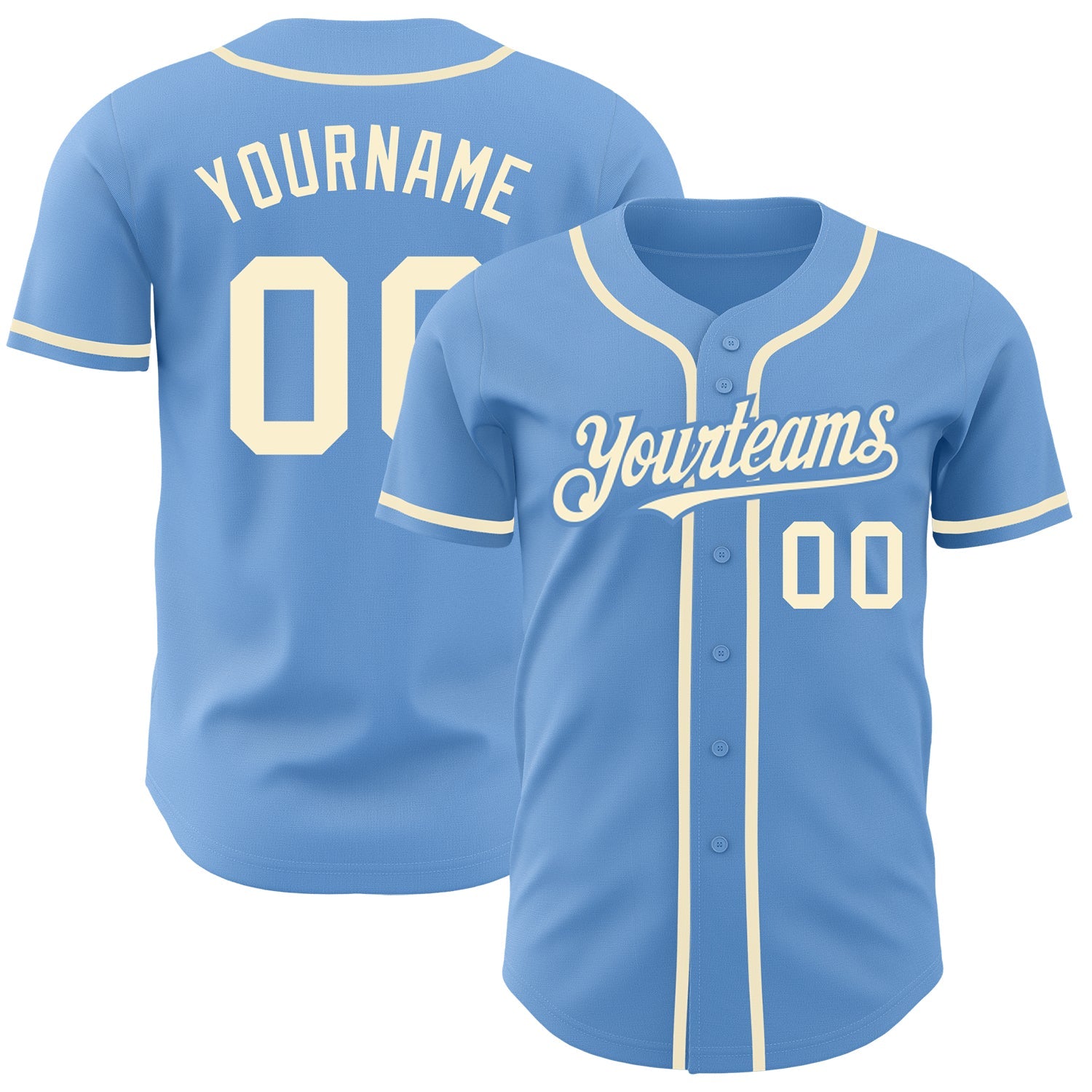 Custom Light Blue Cream Authentic Baseball Jersey - Main View