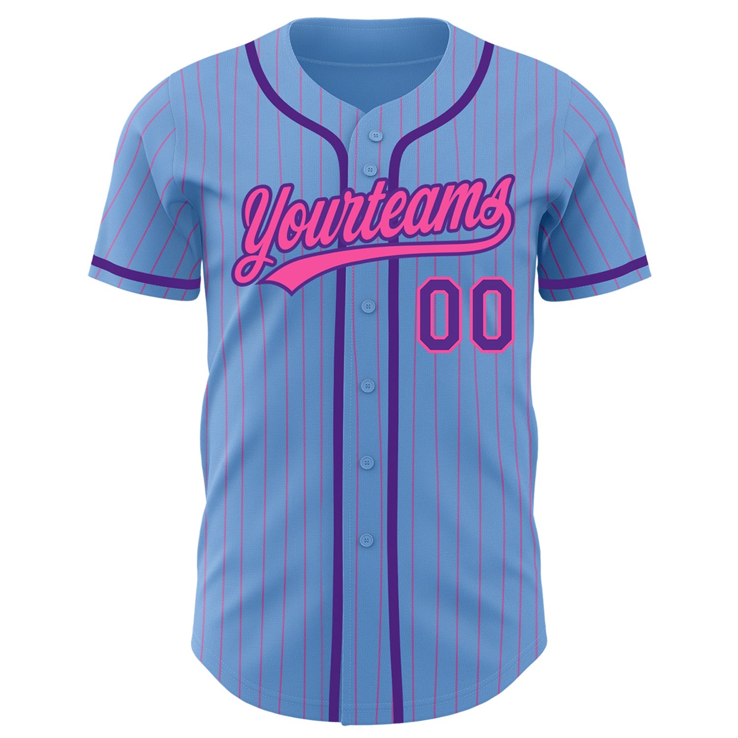 Custom Light Blue Pink Pinstripe Purple Authentic Baseball Jersey view 2