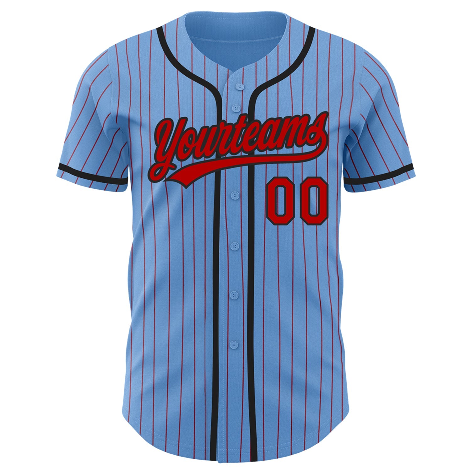 Custom Light Blue Red Pinstripe Black Authentic Baseball Jersey view 2