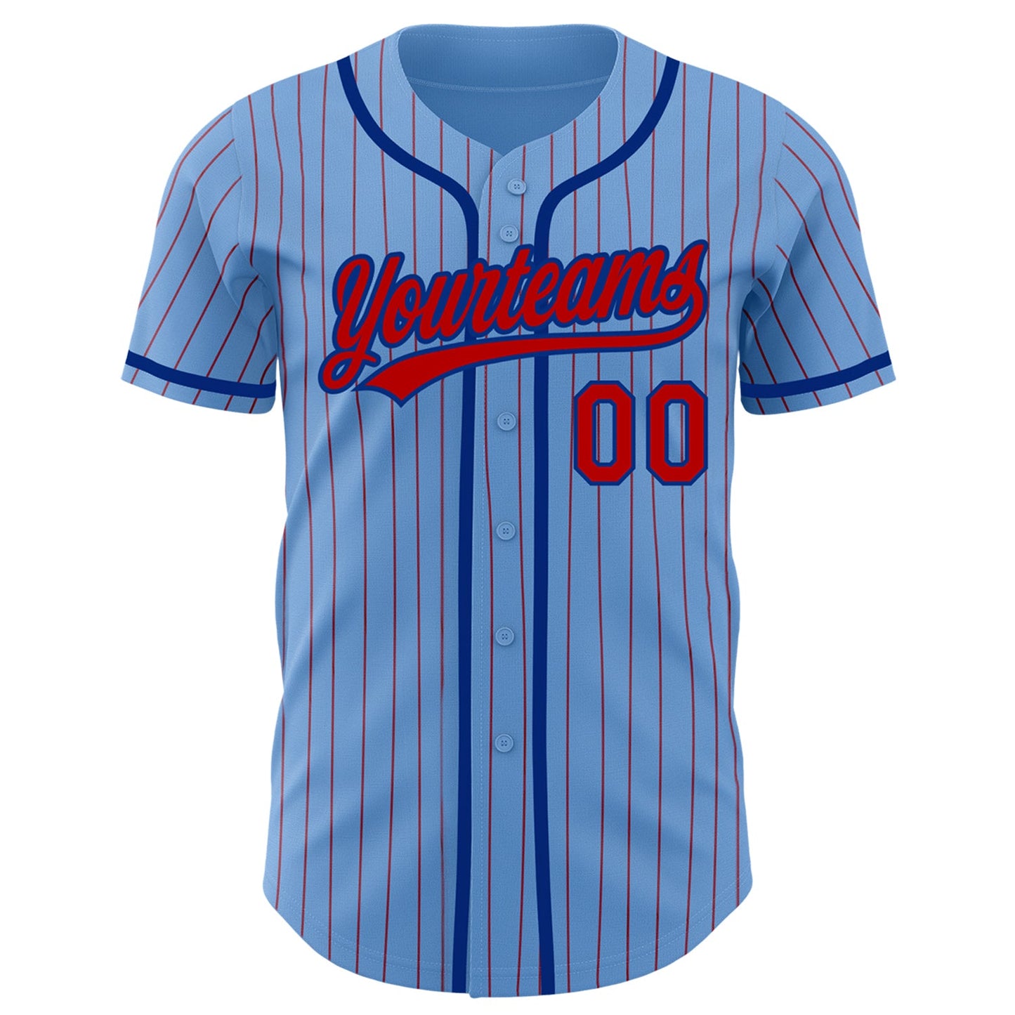 Custom Light Blue Red Pinstripe Royal Authentic Baseball Jersey view 2