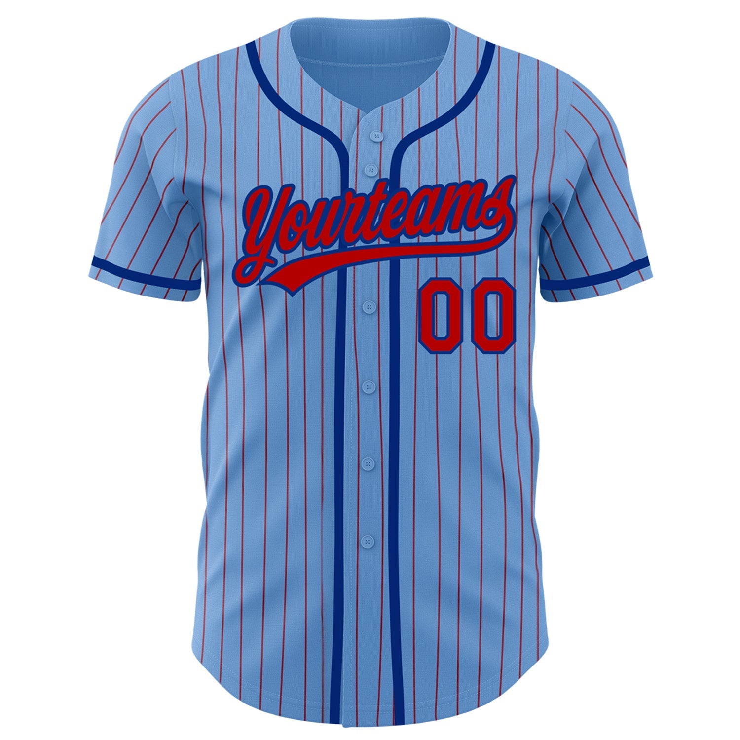 Custom Light Blue Red Pinstripe Royal Authentic Baseball Jersey view 2