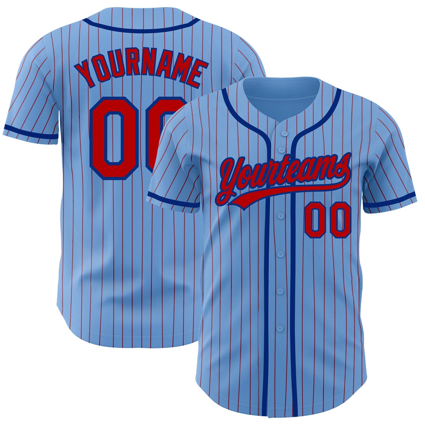 Custom Light Blue Red Pinstripe Royal Authentic Baseball Jersey - Main View