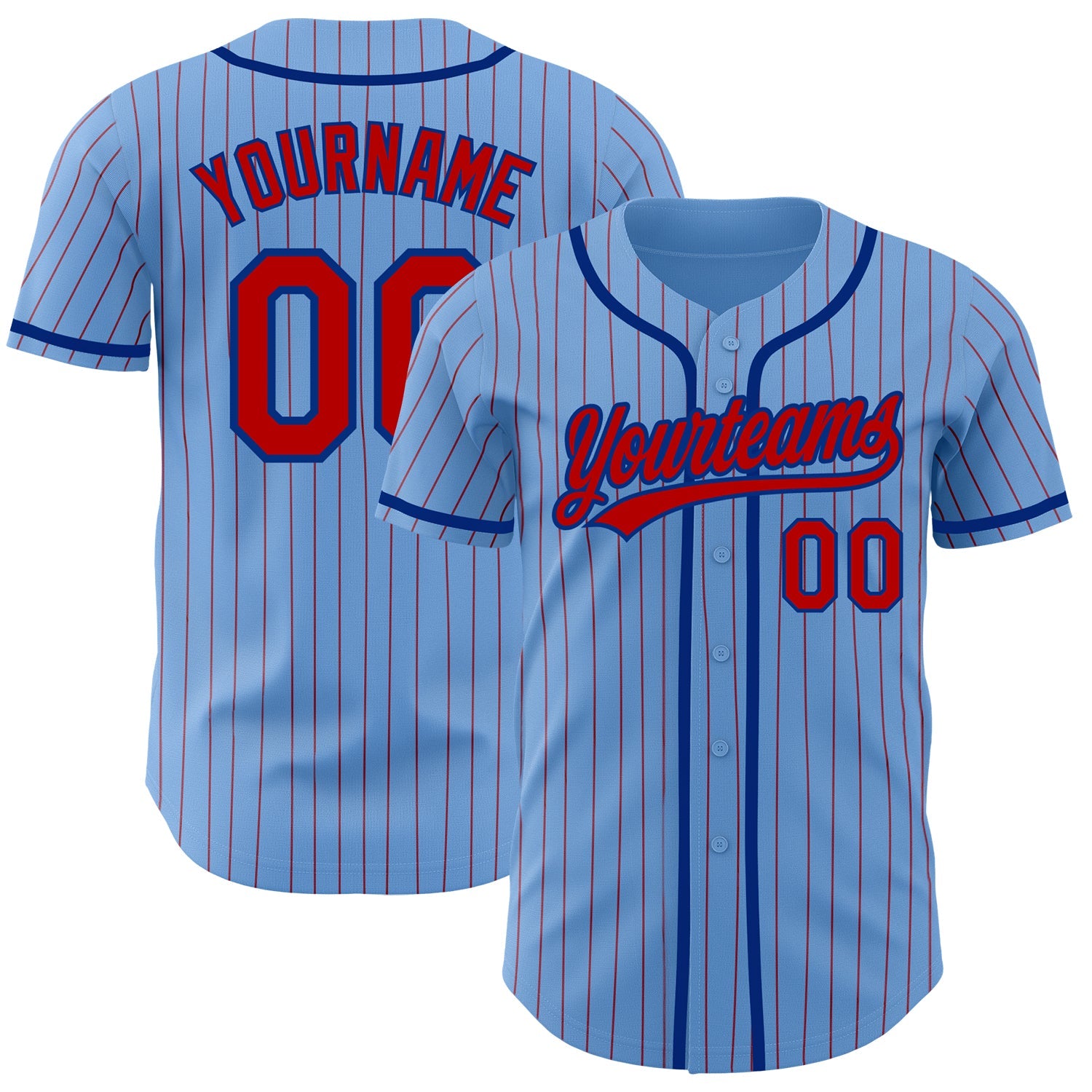 Custom Light Blue Red Pinstripe Royal Authentic Baseball Jersey - Main View