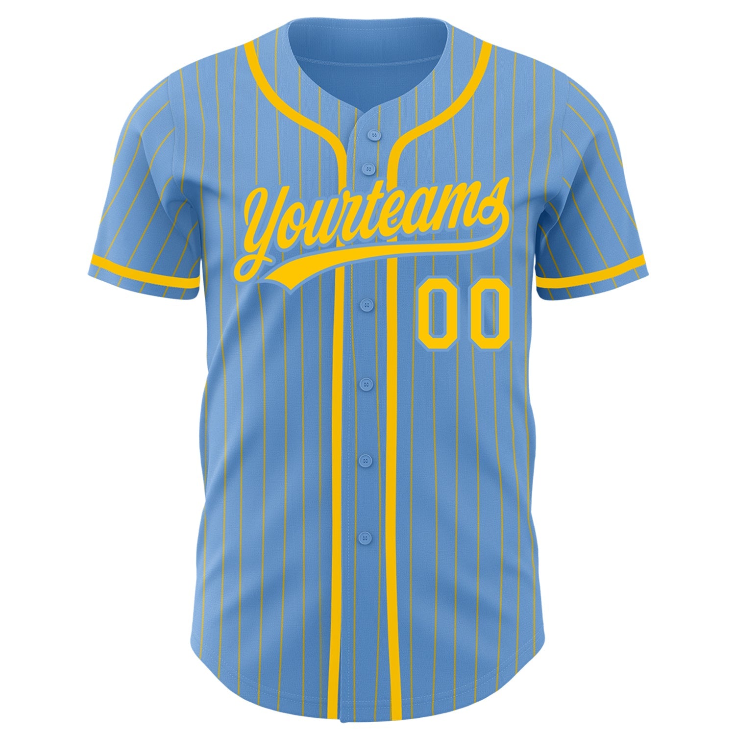 Custom Light Blue Yellow Pinstripe Yellow Authentic Baseball Jersey view 2