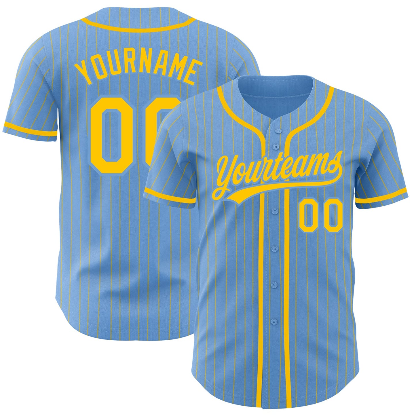 Custom Light Blue Yellow Pinstripe Yellow Authentic Baseball Jersey - Main View