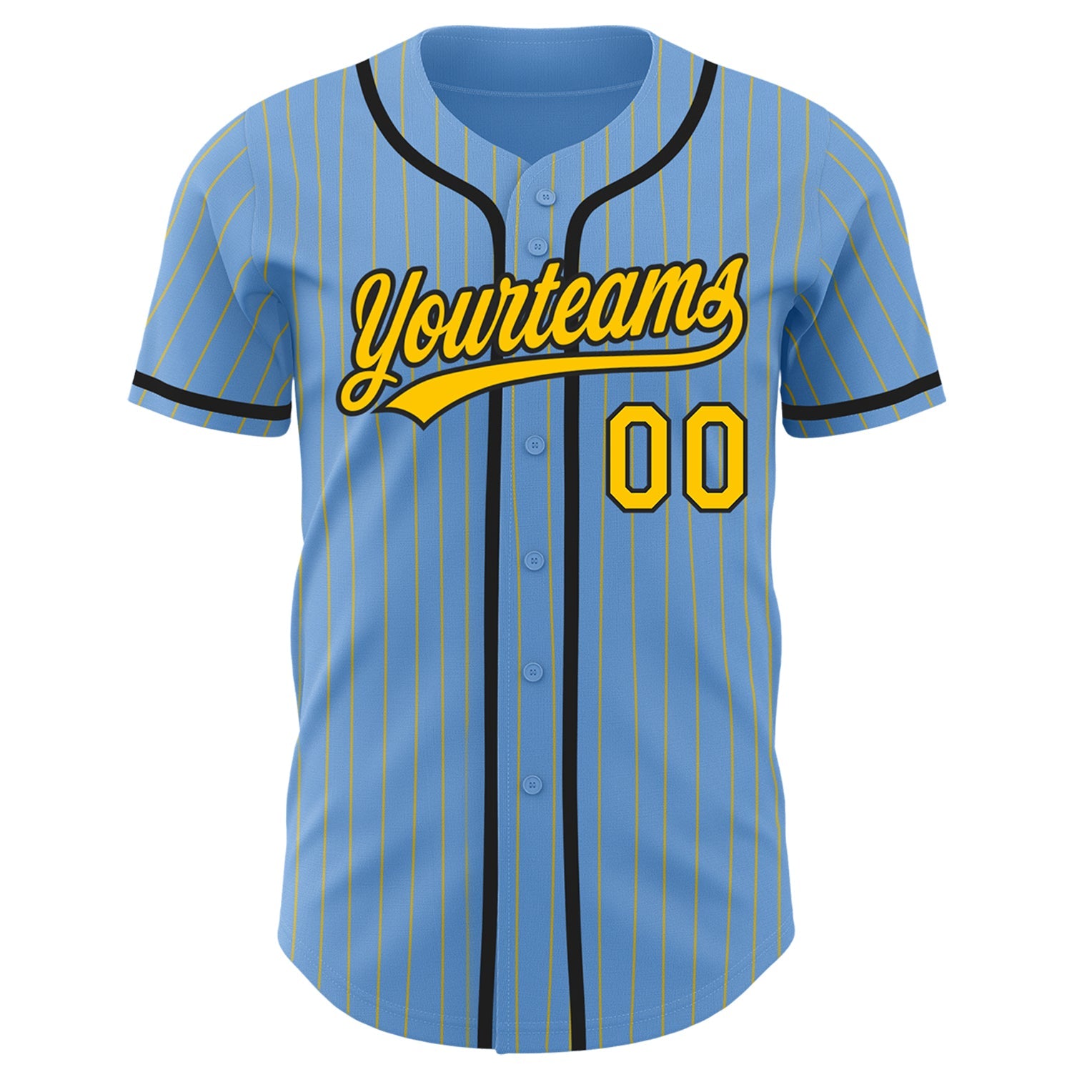 Custom Light Blue Yellow Pinstripe Black Authentic Baseball Jersey view 2
