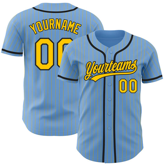 Custom Light Blue Yellow Pinstripe Black Authentic Baseball Jersey - Main View
