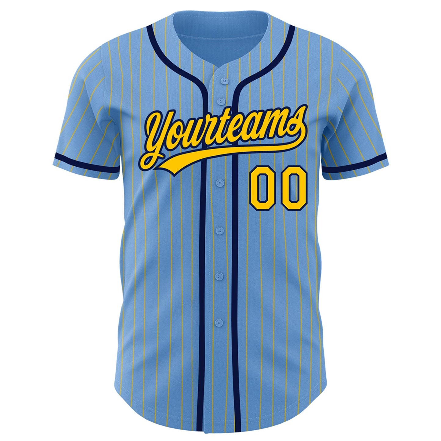 Custom Light Blue Yellow Pinstripe Navy Authentic Baseball Jersey view 2